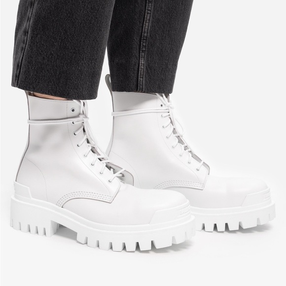 Balenciaga / NEW strike leather platform ankle combat boots optical white 38 8 - Picture 1 of 11